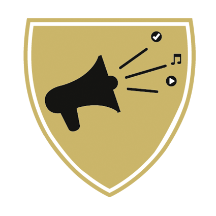 Blason représentant le groupe Agence de publicité et prestataires événementiels avec illustration d'un mégaphone
