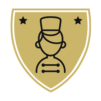 Blason représentant le groupe Conciergeries et wedding plannerss avec illustration d'une hôtesse d'accueil